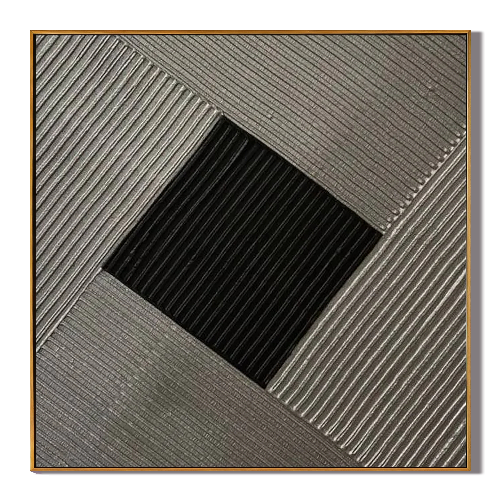 ONYX VORTEX: Square 3D Heavy Texture Wabi-Sabi Wall Art, Modern Black & Charcoal Plaster Relief