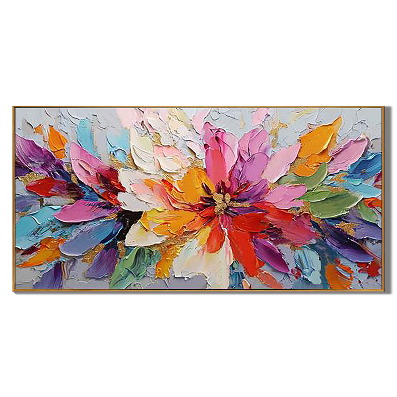 Vibrant Eruption – Modern Abstract Expressionist Oil Painting | Impasto Floral Texture Living Room Art
