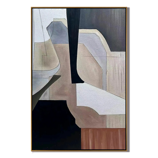 Urban Geometric – Hand-Painted Modern Abstract Neutral Tone Block Minimalist Painting | Modern Minimalist Bedroom & Home Office Art