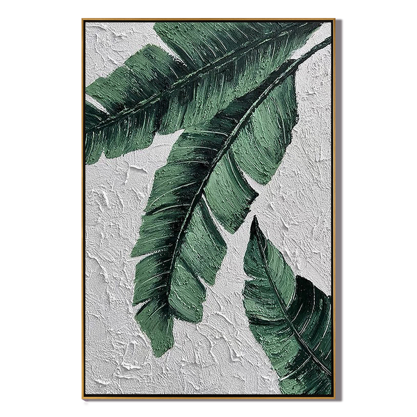 Emerald Frond – Modern Banana Leaf Texture Painting | Tropical Botanical Bedroom & Dining Room Art