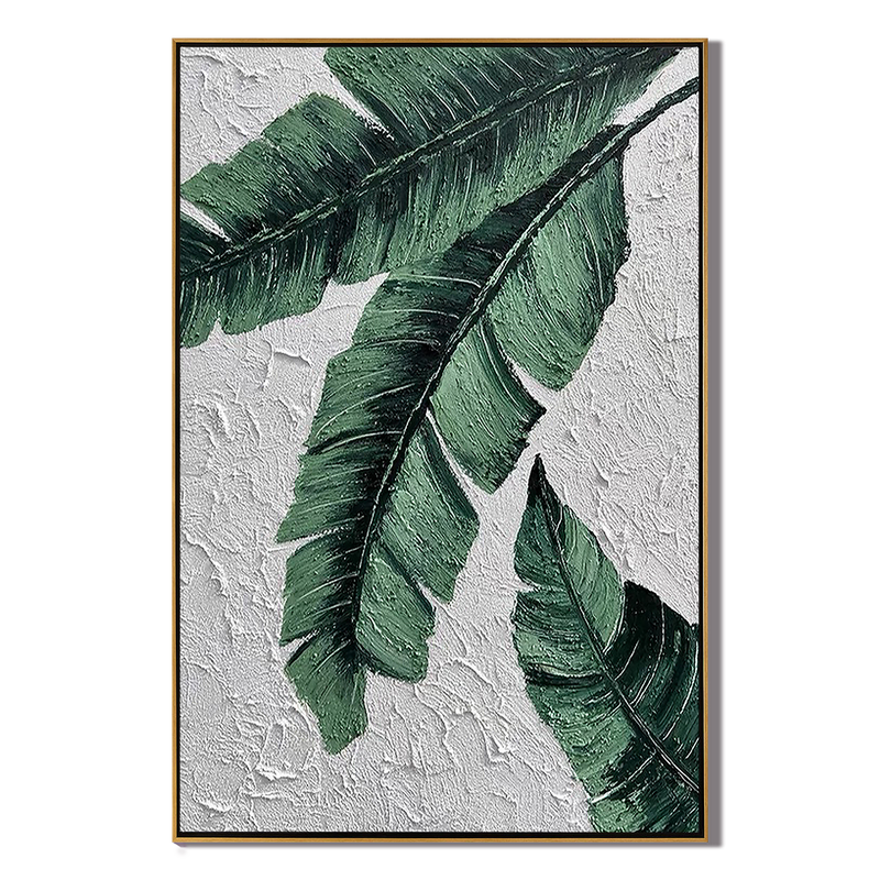 Emerald Frond – Modern Banana Leaf Texture Painting | Tropical Botanical Bedroom & Dining Room Art