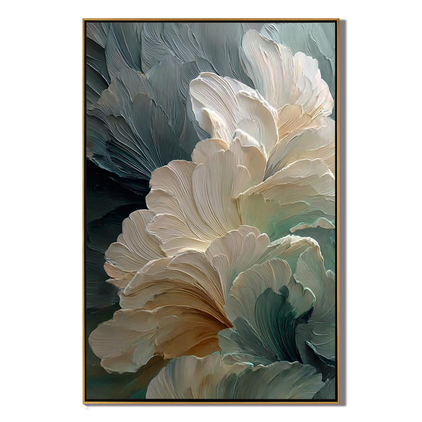 Glacier Bloom – Modern Abstract Morandi Floral Textured Painting | Luxury Impasto Bedroom Art