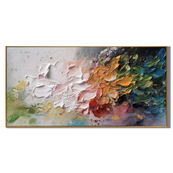 Prism Bloom – Hand-Painted Multicolored Palette Knife 3D Abstract Painting | Vibrant Botanical Living Room & Dining Room Art
