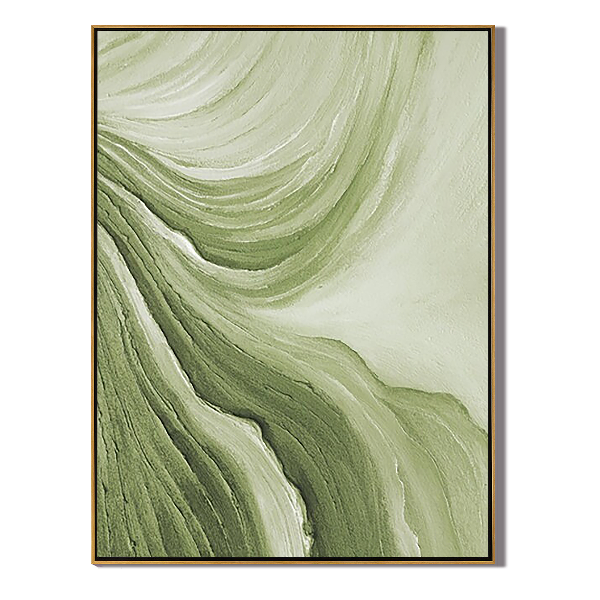SAGE RIPPLE: Modern 3D Plaster Texture Wall Art, Green Wave Abstract Relief Painting
