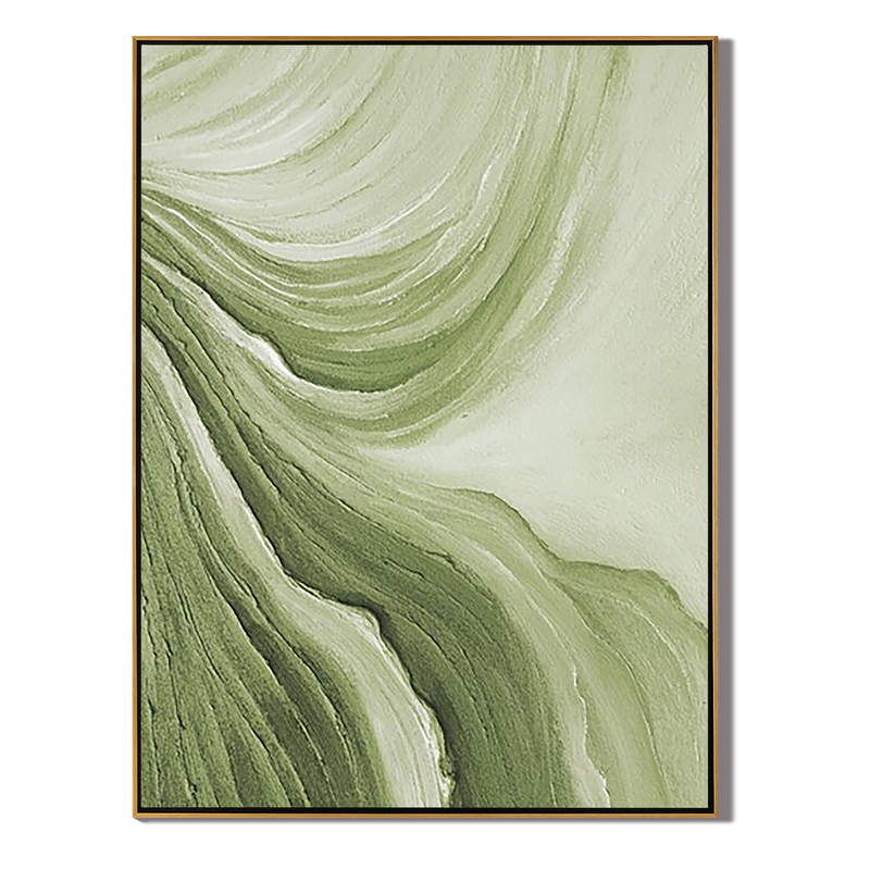 Sage Ripple – Green Wave Abstract Relief Texture Painting | Modern Abstract Living Room & Office Art