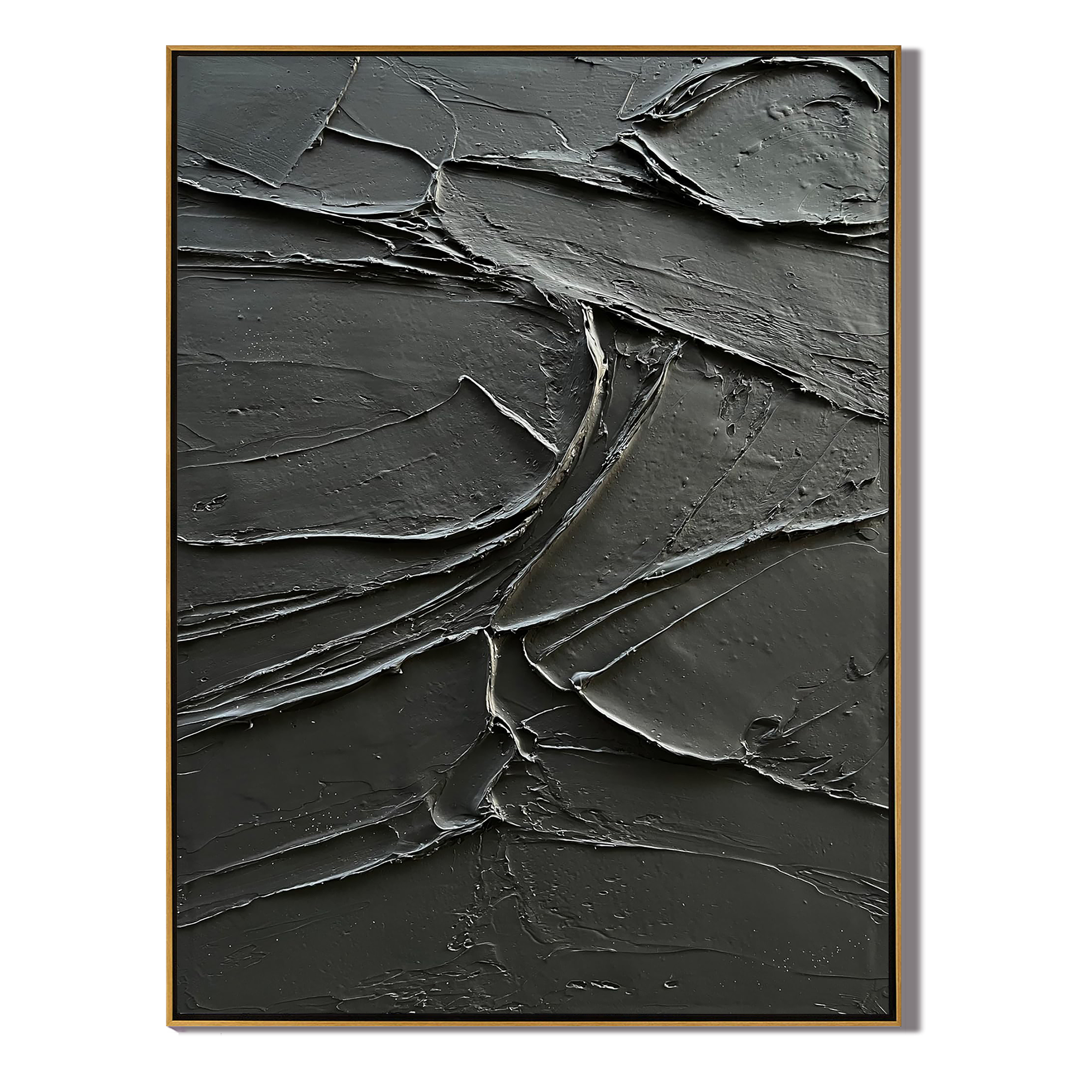 ONYX RIDGE: 3D Heavy Texture Black Abstract Wall Art, Rugged Plaster Relief Painting