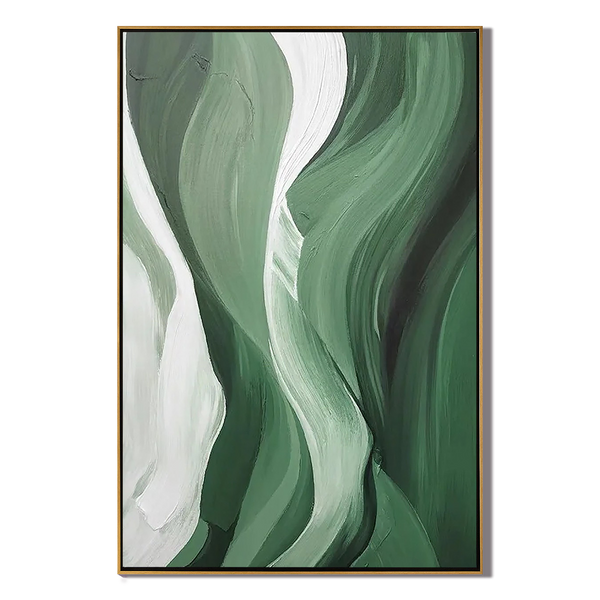 Sage Rhythm – Hand-Painted Sage Green and Olive Wave Palette Knife Texture Painting | Modern Abstract Living Room & Office Art