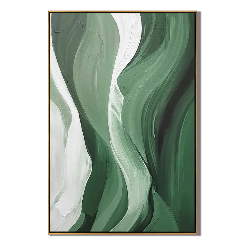 Sage Rhythm – Hand-Painted Sage Green and Olive Wave Palette Knife Texture Painting | Modern Abstract Living Room & Office Art