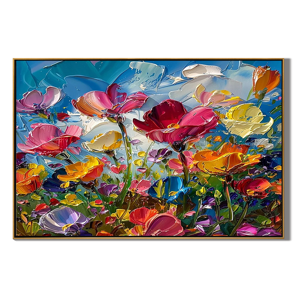 Vivid Bloom – Modern Rainbow Wildflower Impasto Floral Painting | Vibrant Botanical Living Room & Dining Room Art