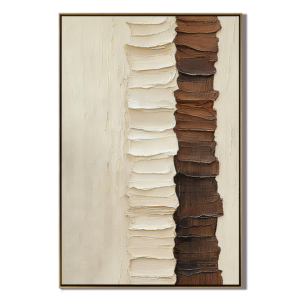 Vertical Ridge – Cream & Chocolate Palette Knife Relief Abstract Painting | Modern Abstract Living Room & Office Art
