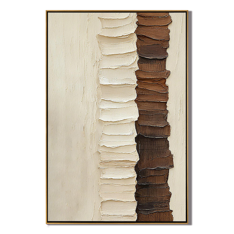 Vertical Ridge – Cream & Chocolate Palette Knife Relief Abstract Painting | Modern Abstract Living Room & Office Art