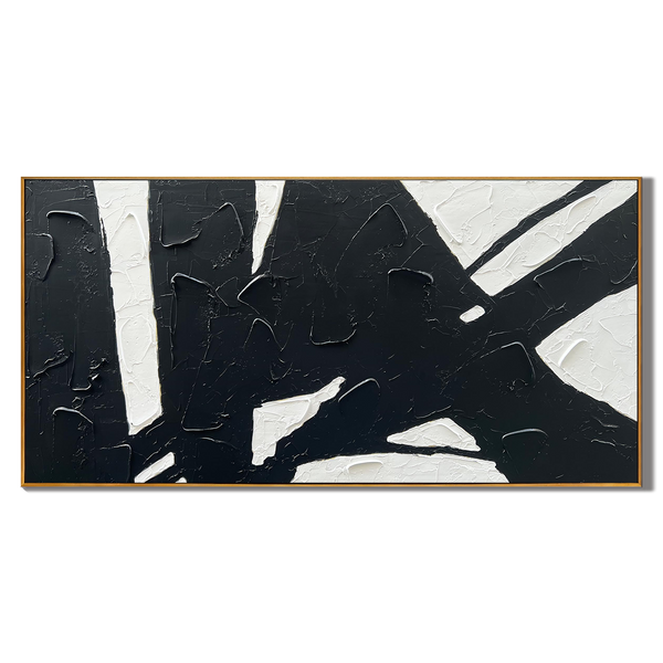 Urban Mono – Bold Black and White Abstract Painting | Heavy Texture Minimalist Living Room Decor