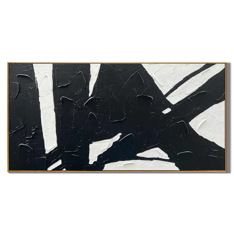 Urban Mono – Bold Black and White Abstract Painting | Heavy Texture Minimalist Living Room Decor