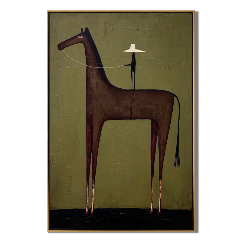 Towering Grace – Minimalist Equestrian Abstract Painting | Heavy Texture Wabi-Sabi Wall Art