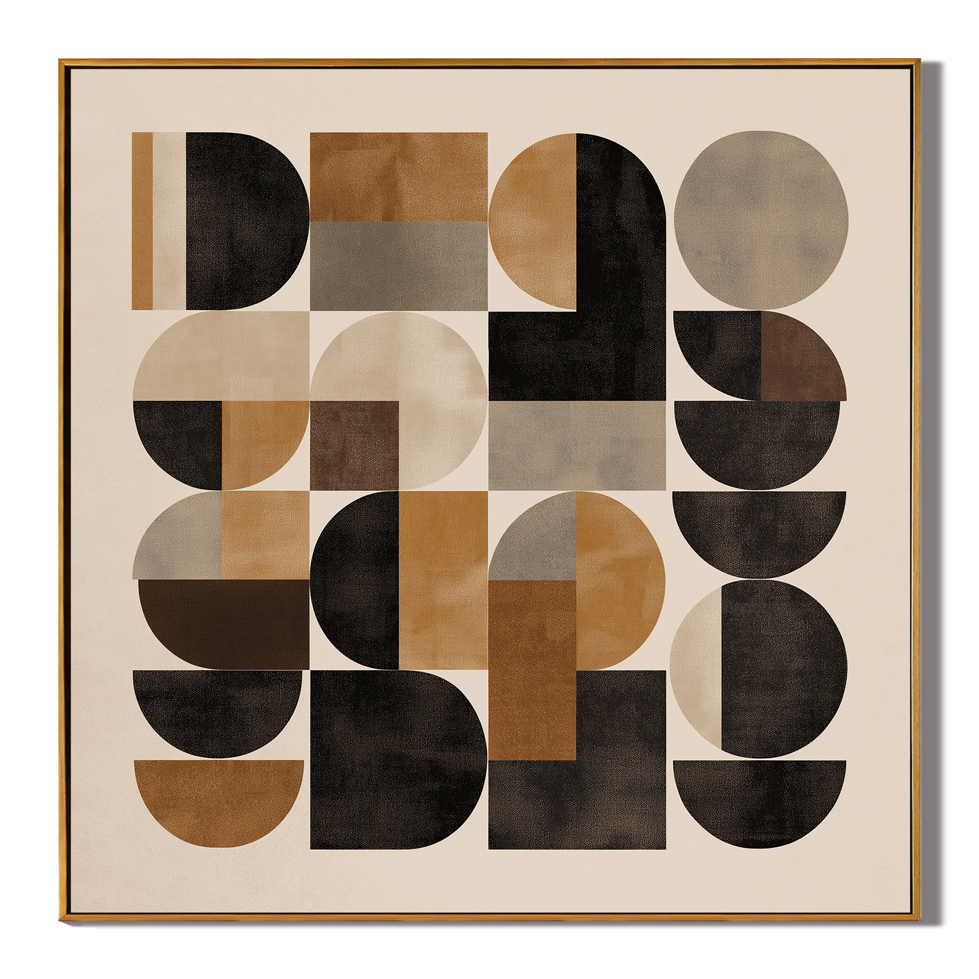 RETRO ECHO – Bauhaus-Inspired Earth-Tone Geometric Abstract Art | Mid-Century Modern Living Room Art