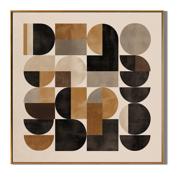 RETRO ECHO – Bauhaus-Inspired Earth-Tone Geometric Abstract Art | Mid-Century Modern Living Room Art