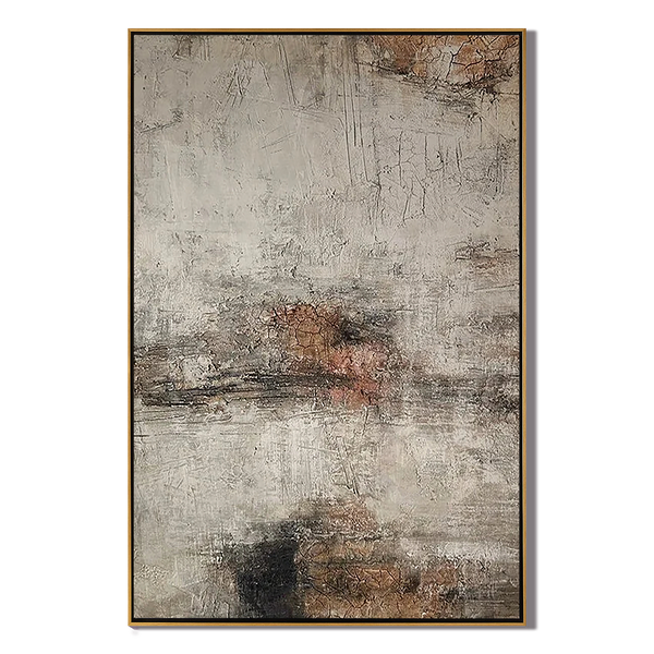 Rustic Echo – Hand-Painted Distressed Earth Tone Textured Minimalist Wabi-Sabi Painting | Japandi Wabi-Sabi Living Room & Bedroom Art