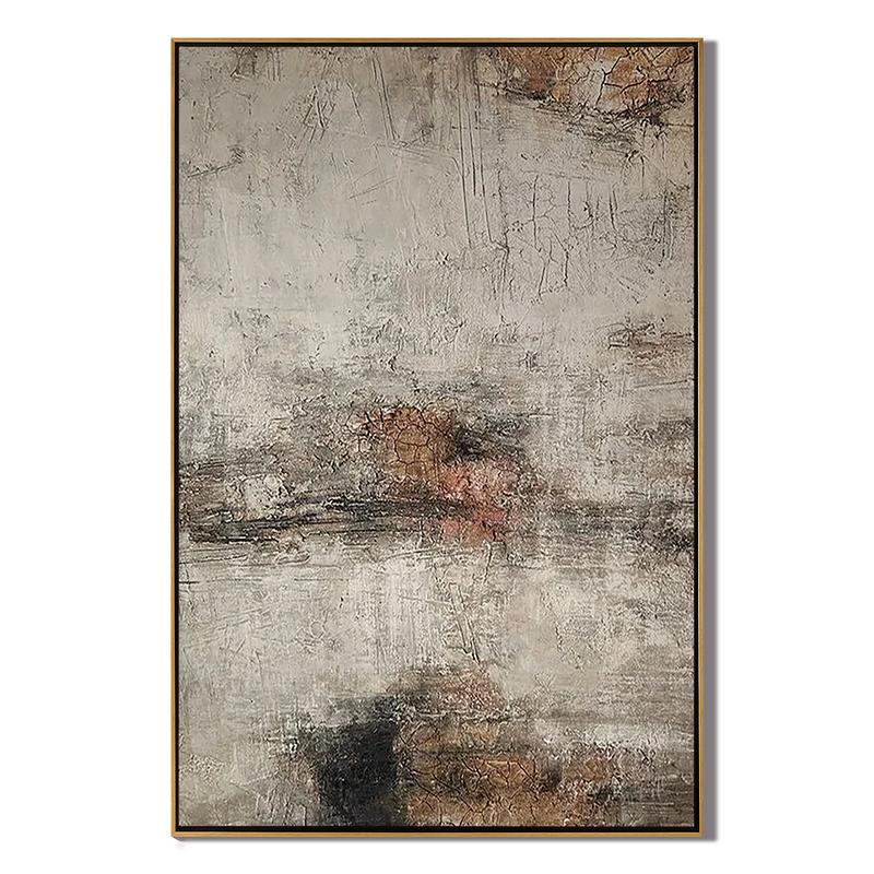Rustic Echo – Hand-Painted Distressed Earth Tone Textured Minimalist Wabi-Sabi Painting | Japandi Wabi-Sabi Living Room & Bedroom Art