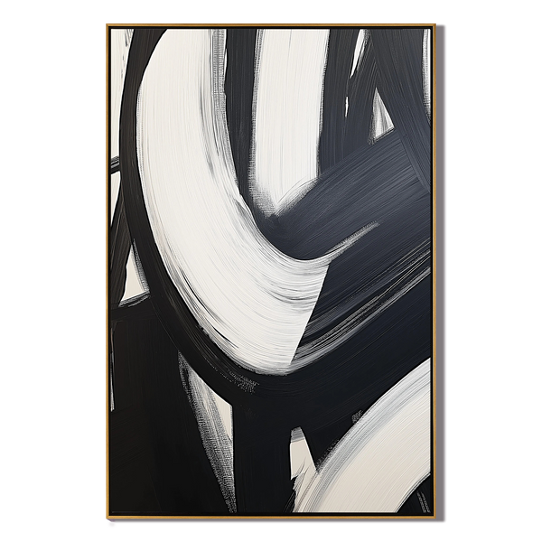 Zen Spiral – 3D Sculptural Black & White Abstract Minimalist Painting | Bold Minimalist Bedroom & Home Office Art