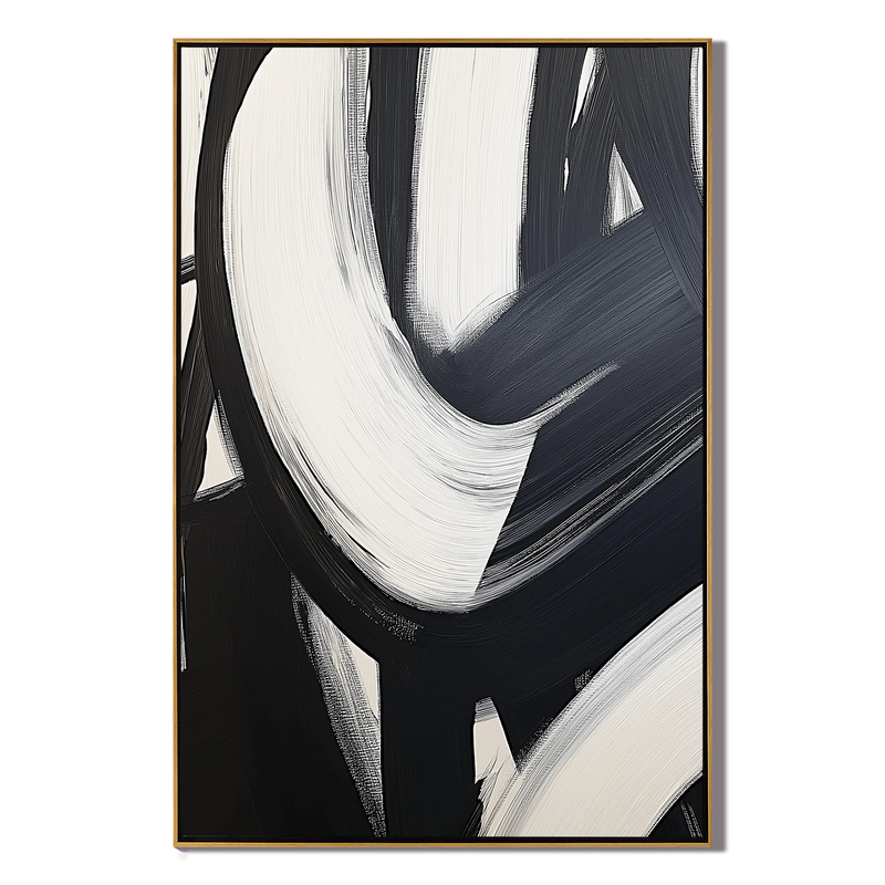 Zen Spiral – 3D Sculptural Black & White Abstract Minimalist Painting | Bold Minimalist Bedroom & Home Office Art