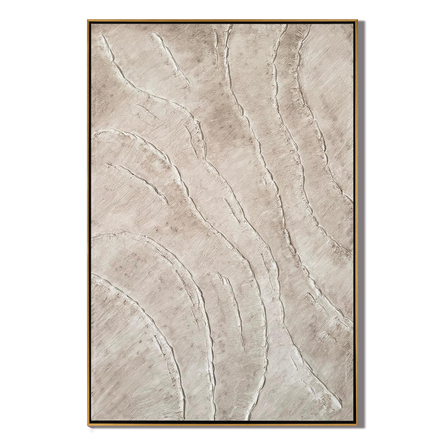 SAND RIPPLE: Wabi-Sabi Wall Art, Hand-Painted Minimalist Beige Plaster Effect Relief 3D Textured Gallery Art
