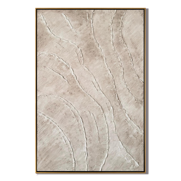 Sand Ripple – Hand-Painted Minimalist Beige Plaster Effect Relief Wabi-Sabi Painting | Japandi Organic Wabi-Sabi Living Room & Hallway Art