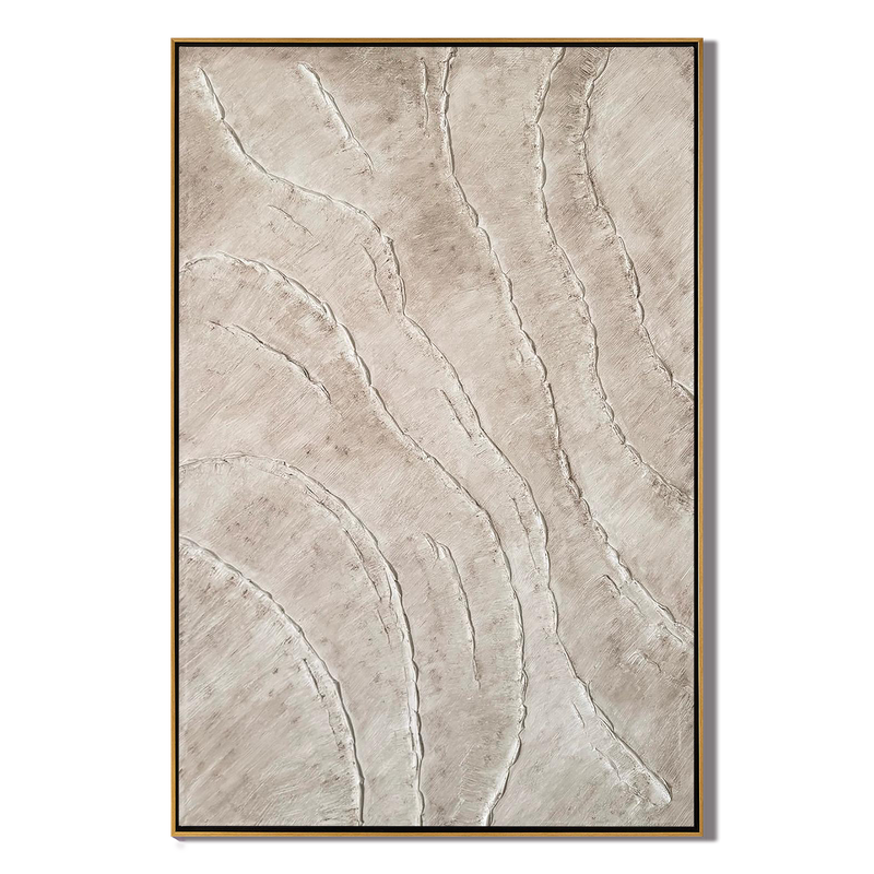 Sand Ripple – Hand-Painted Minimalist Beige Plaster Effect Relief Wabi-Sabi Painting | Japandi Organic Wabi-Sabi Living Room & Hallway Art