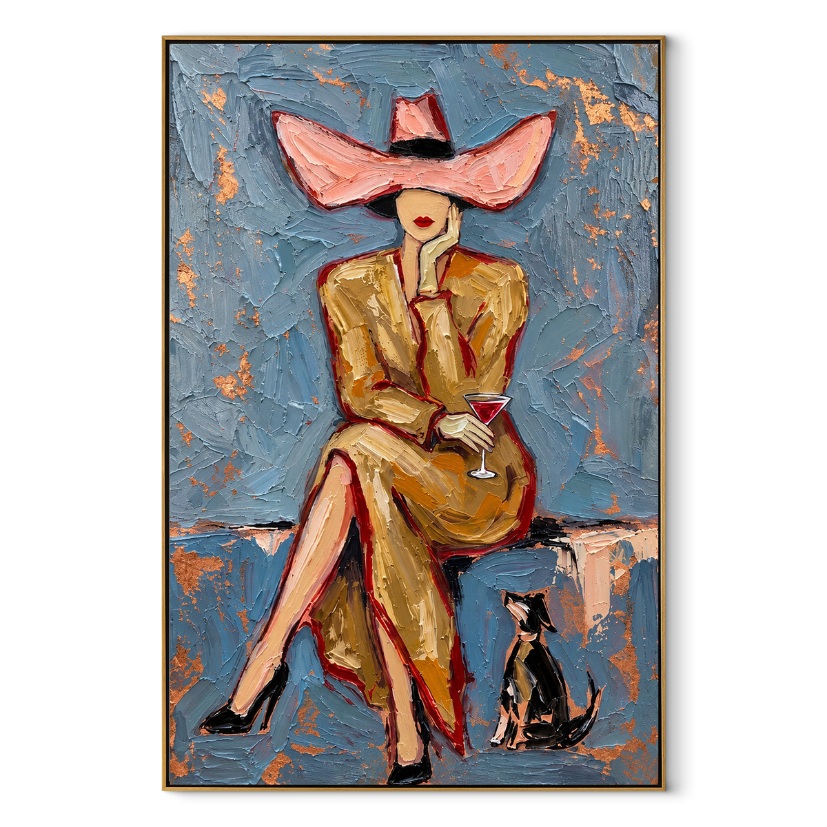 The Pink Brim – Vintage Americana Fashion Woman Portrait Painting | Luxury Glam Living Room Art