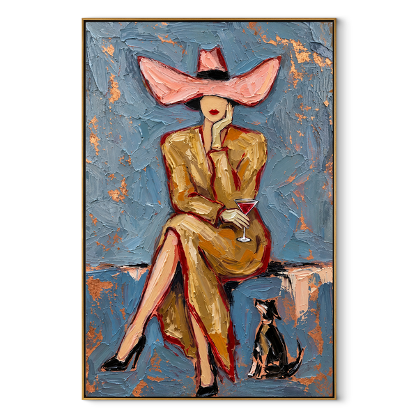 The Pink Brim – Vintage Americana Fashion Woman Portrait Painting | Luxury Glam Living Room Art