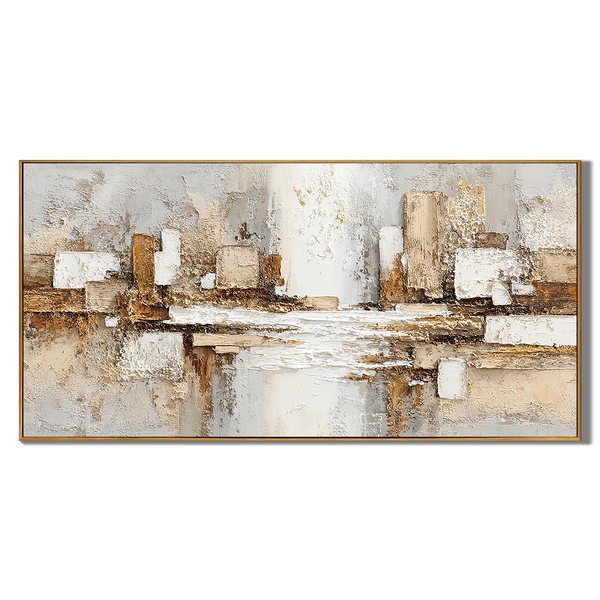 Urban Glimpse – Modern Gold & Neutral Relief Abstract Painting | Modern Abstract Living Room & Office Art