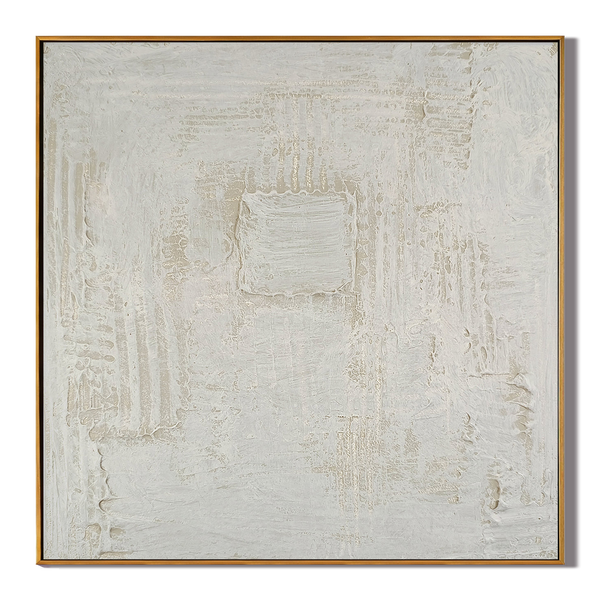Ancient Square – Cream White Plaster Relief Wabi-Sabi Painting | Japandi Organic Wabi-Sabi Living Room & Hallway Art