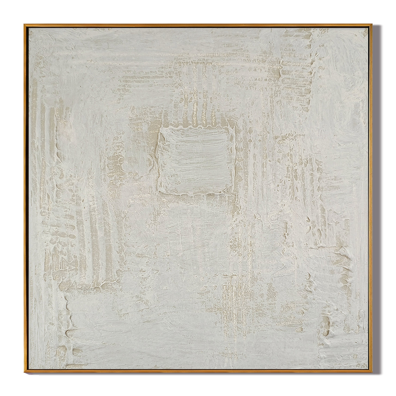 Ancient Square – Cream White Plaster Relief Wabi-Sabi Painting | Japandi Organic Wabi-Sabi Living Room & Hallway Art