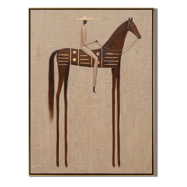 The Long Legs – Vintage Americana Primitive Rider on Decorated Horse Painting | Wabi-Sabi Hallway Art