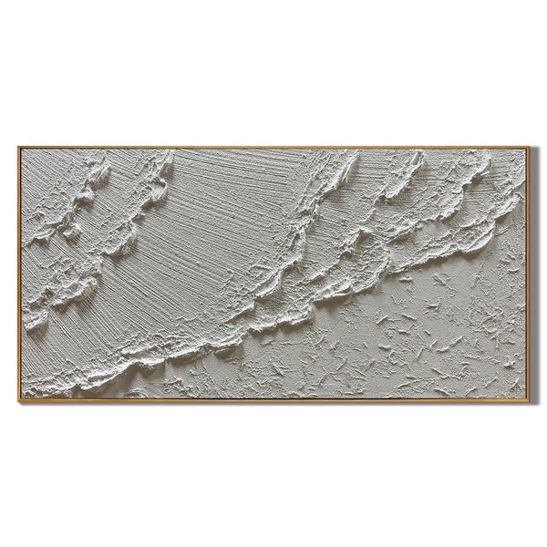 Silver Ridge – Modern White Abstract Relief Minimalist Painting | Modern Minimalist Bedroom & Home Office Art