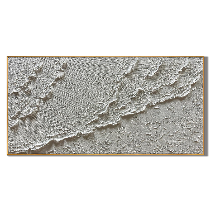 Silver Ridge – Modern White Abstract Relief Minimalist Painting | Modern Minimalist Bedroom & Home Office Art