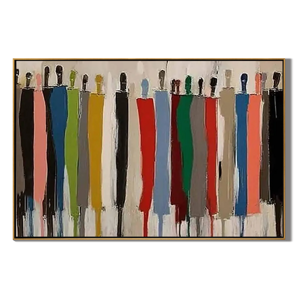 Collective Spirit – Hand-Painted Multicolored Abstract Crowd Portrait Painting | Bold Expressionist Living Room & Dining Room Art