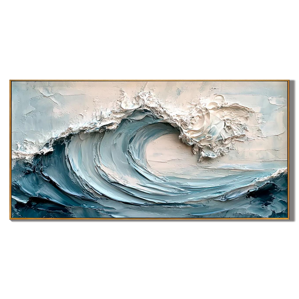 Pacific Surge – Modern Blue Ocean Relief Texture Painting | Coastal Modern Living Room & Bedroom Art