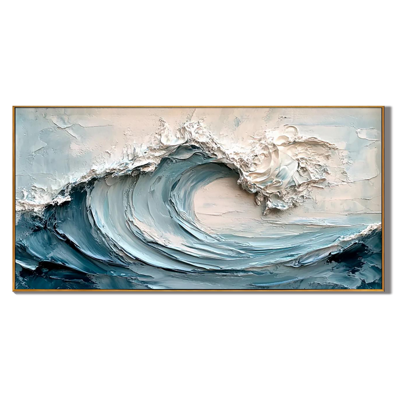 Pacific Surge – Modern Blue Ocean Relief Texture Painting | Coastal Modern Living Room & Bedroom Art