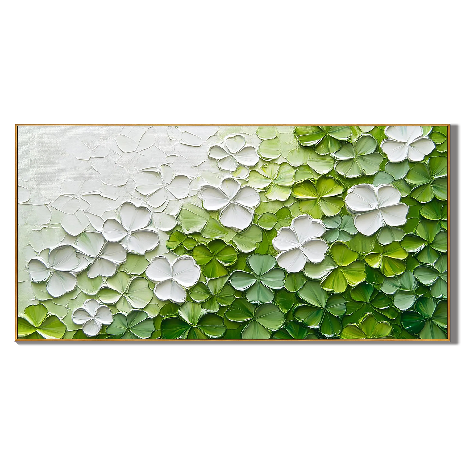 LUSH BLOOM: Panoramic 3D Heavy Texture Floral Wall Art, Modern White & Sage Green Relief