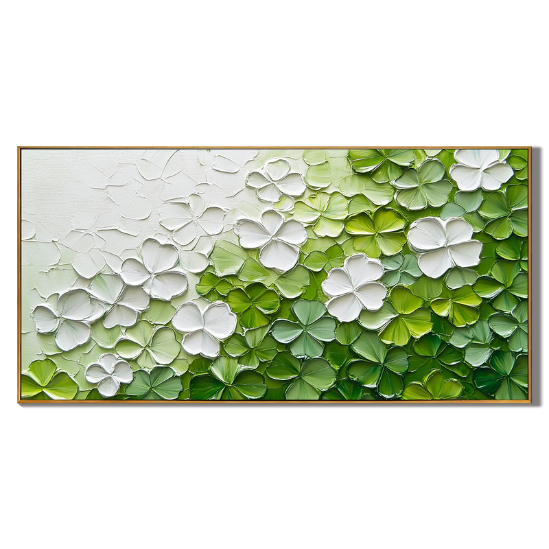 Lush Bloom – Modern White & Sage Green Relief Floral Painting | Tropical Botanical Bedroom & Dining Room Art