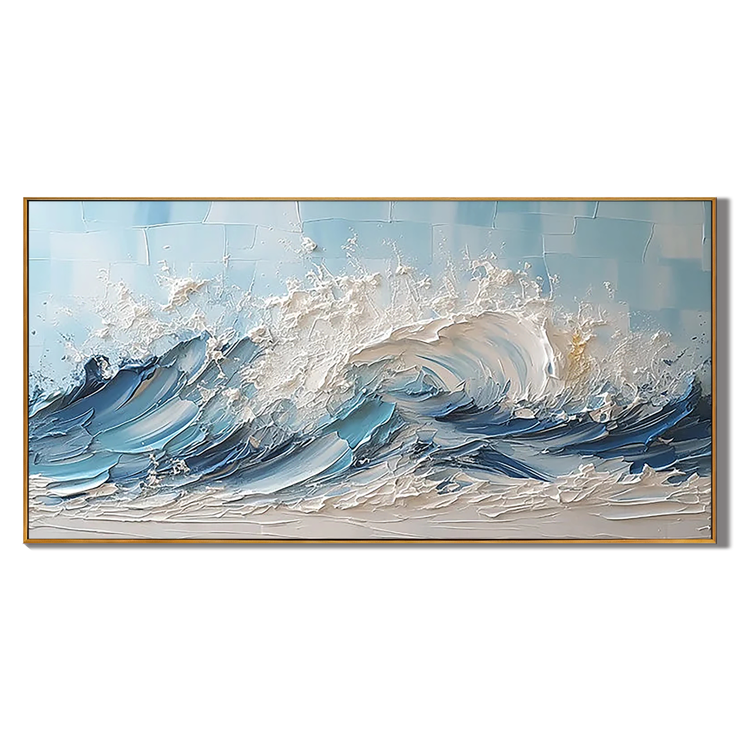 AZURE RAGE: Seascape Wall Art, Hand-Painted Deep Blue Ocean Wave 3D Plaster Effect Heavy Texture Canvas Art