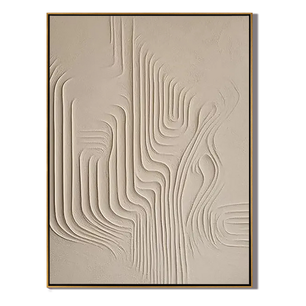 Zen Ripple – Hand-Painted Minimalist Beige Plaster Effect Relief Wabi-Sabi Painting | Japandi Organic Wabi-Sabi Living Room & Hallway Art