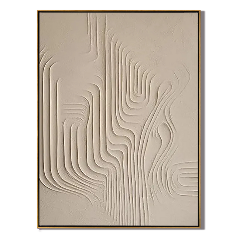 Zen Ripple – Hand-Painted Minimalist Beige Plaster Effect Relief Wabi-Sabi Painting | Japandi Organic Wabi-Sabi Living Room & Hallway Art