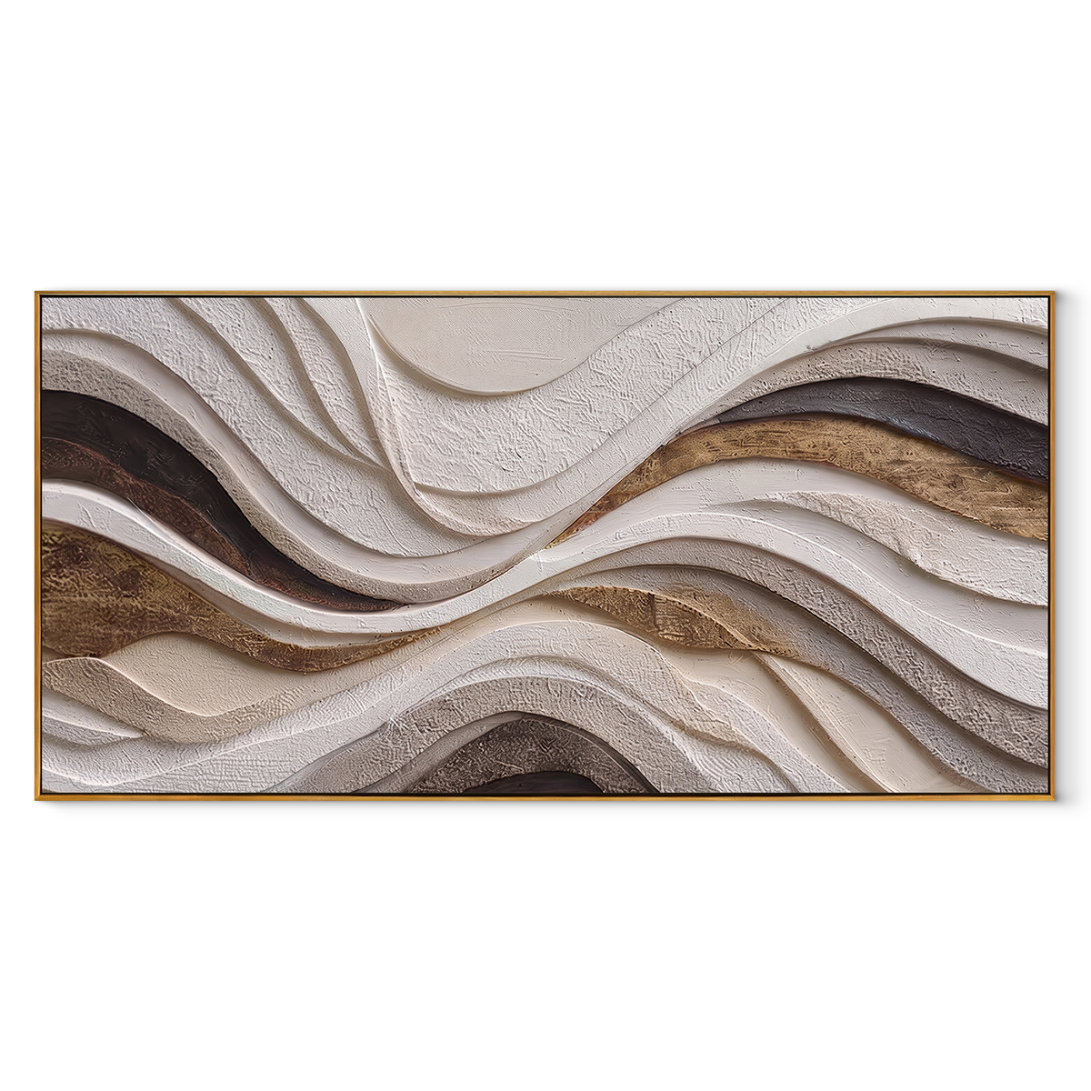 Stone Currents Interlace – Taupe Brown Layered Wave Painting | Modern Horizontal Wall Art