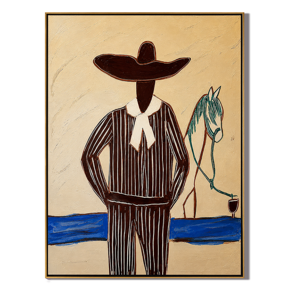 The Sea Wore Black – Surreal Coastal Figure Painting | Modern Coastal Vertical Wall Art