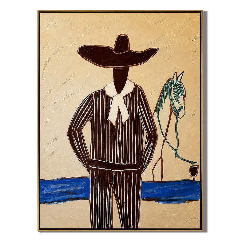 The Sea Wore Black – Surreal Coastal Figure Painting | Modern Coastal Vertical Wall Art