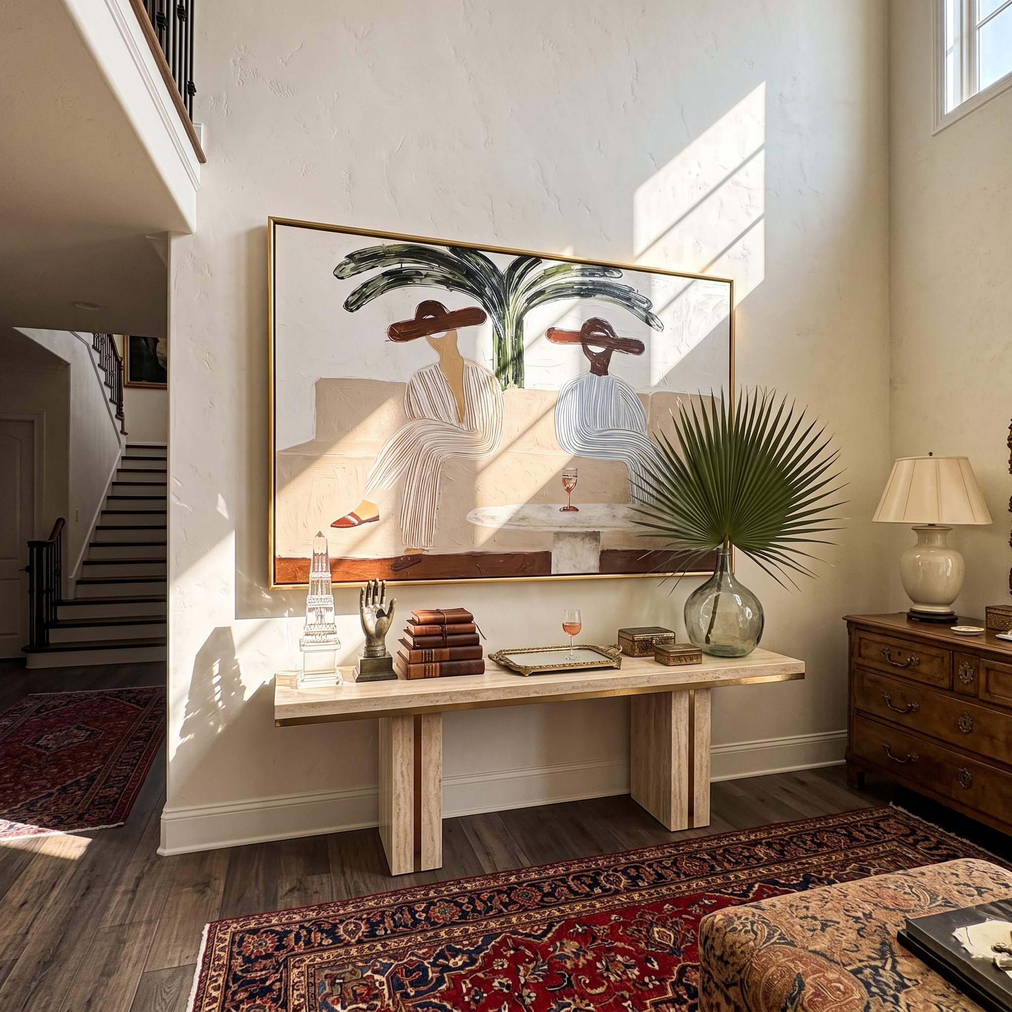 Afternoon Beneath Palm Shadows styled with neutral modern furnishings