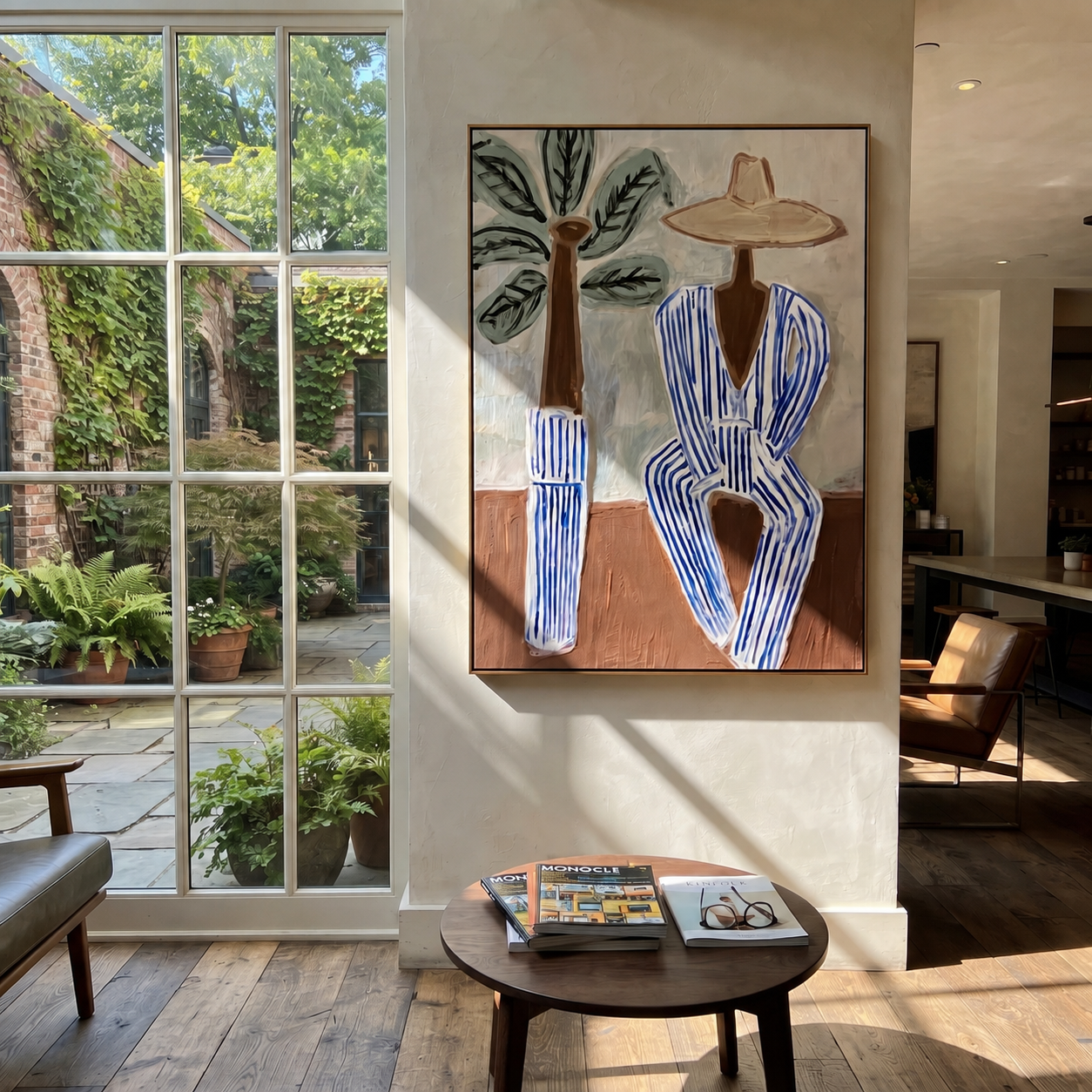 Blue Stripes by Palms displayed in a warm contemporary interior