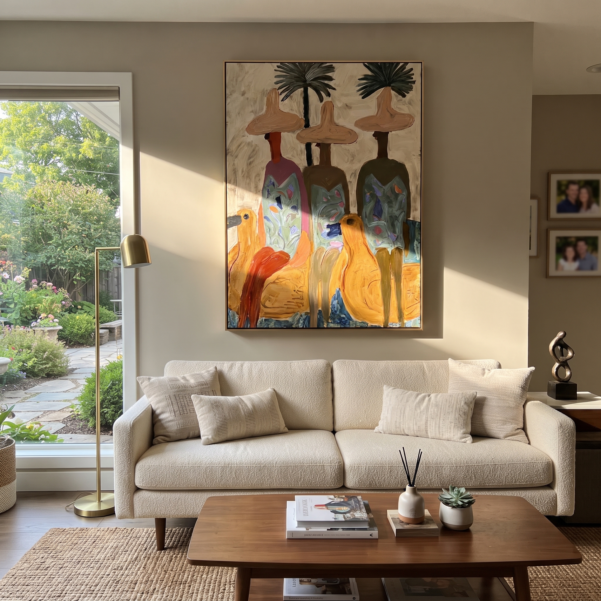 Three Brims Under Palms displayed in a warm contemporary interior