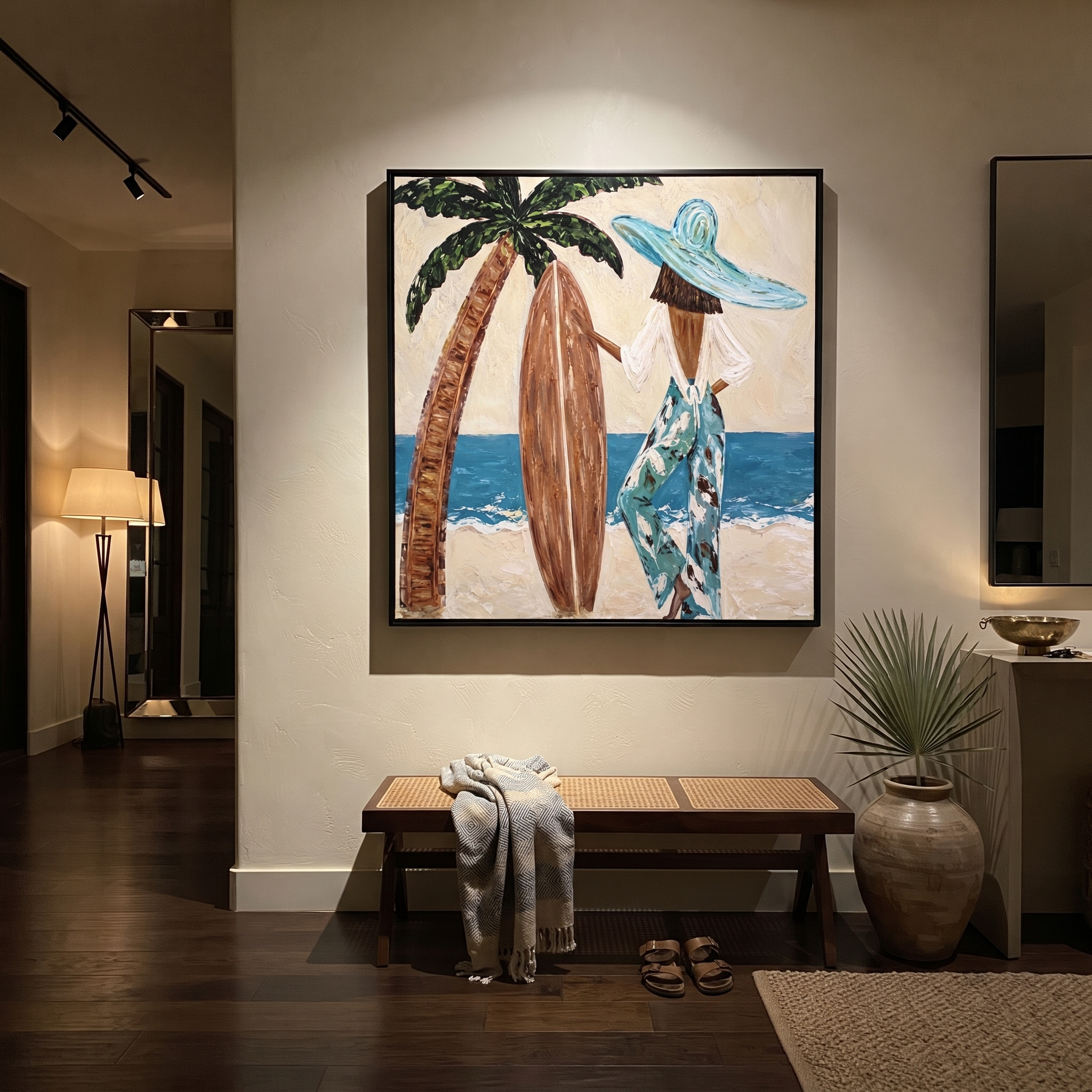 Palm Shade Holds Board styled in a layered residential interior